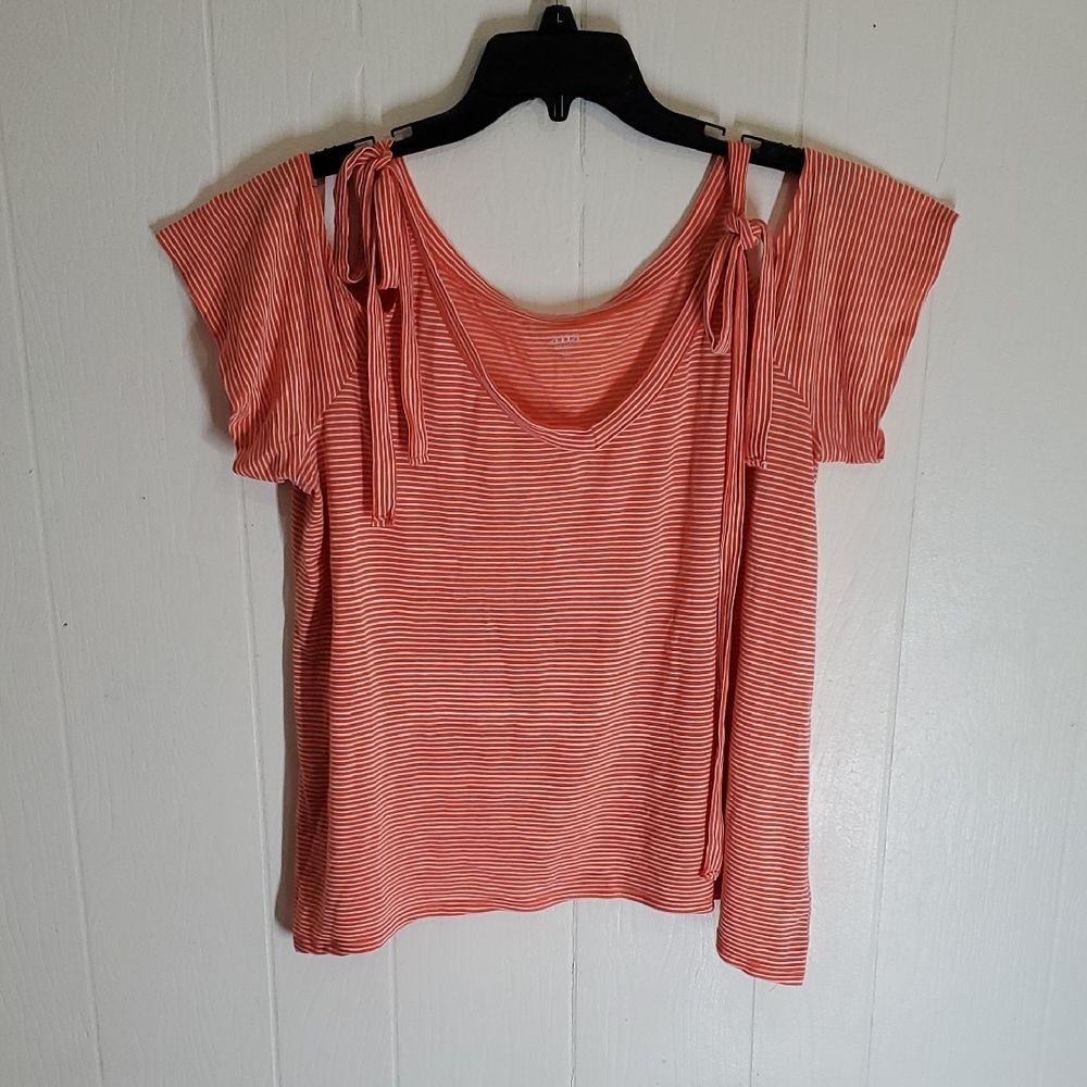 a.n.a‎ Womens XL Coral Striped Blouse with Tie Shoulders 🌏5/$10🌏